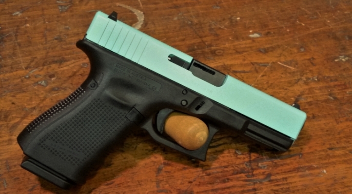 Glock G19 with Robins Egg Blue Slide